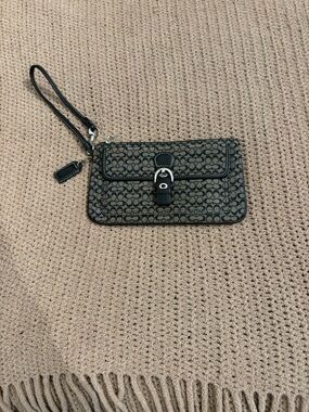 Coach Signature Canvas Black and Gray Wristlet with Buckle Accent
